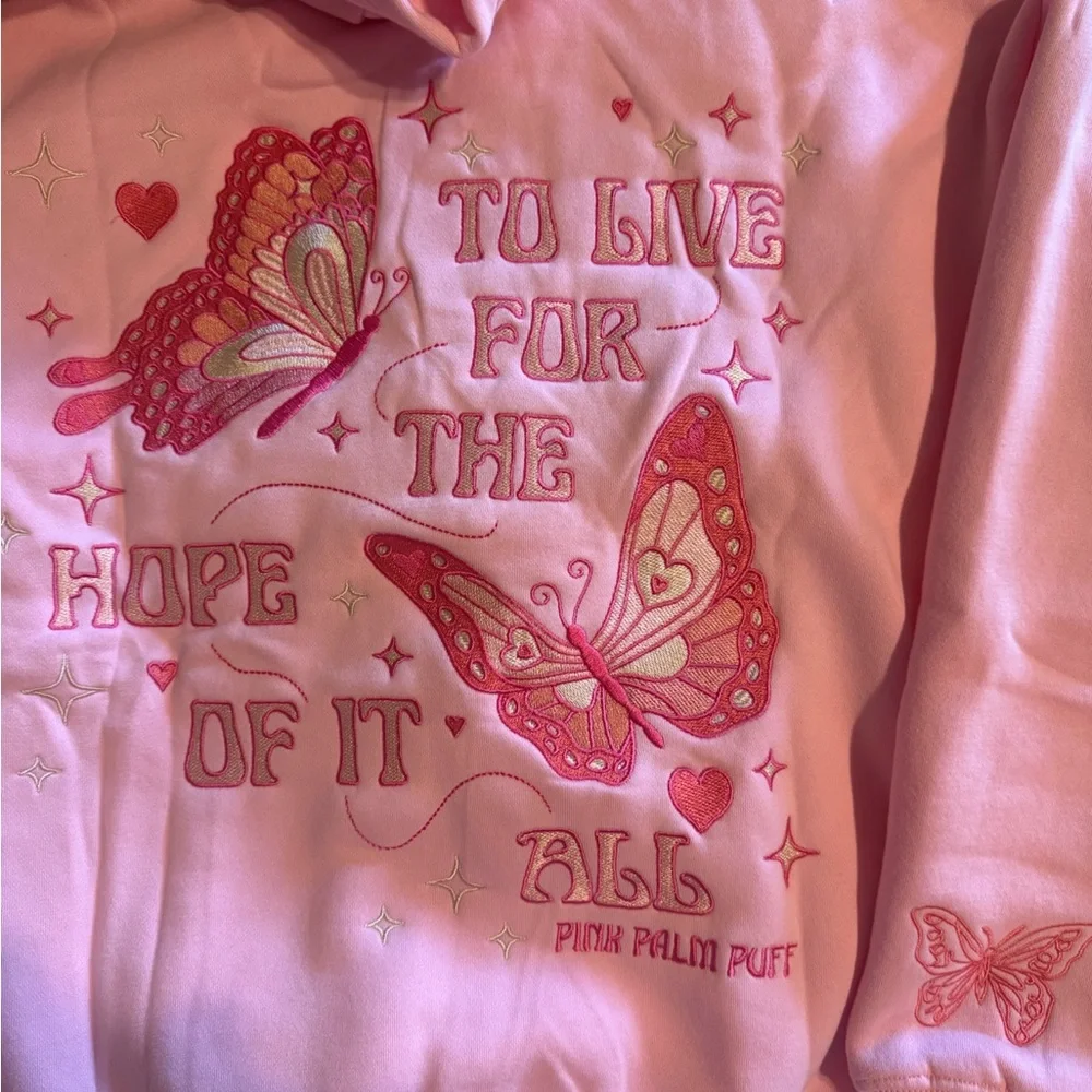 Pink Palm Puff Women's Hoodie - Picture 6 of 7